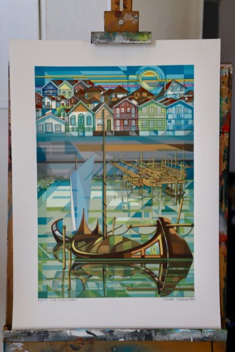 Serigrafia do artista Ernani Oliveira - Costa Nova Moliceiro