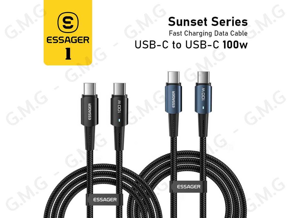 Кабель ESSAGER Sunset USB-C to USB-С 100W Fast Charging Data Cable