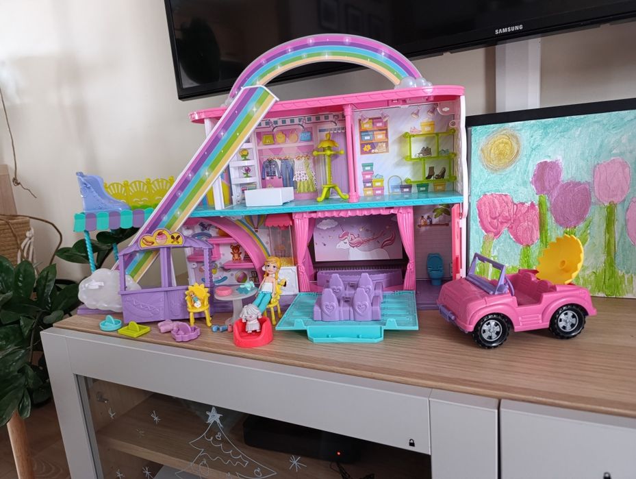 Domek Polly pocket tęczowe centrum handlowe akcesoria