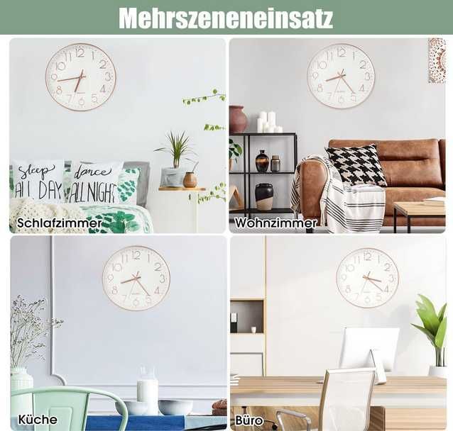 Zegar ścienny cichy bez tykania zawieszany średnica 30 cm kolor złoty