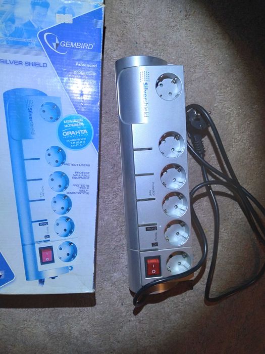 Сетевой фильтр Gembird Silver Shield, 1.8м, Silver