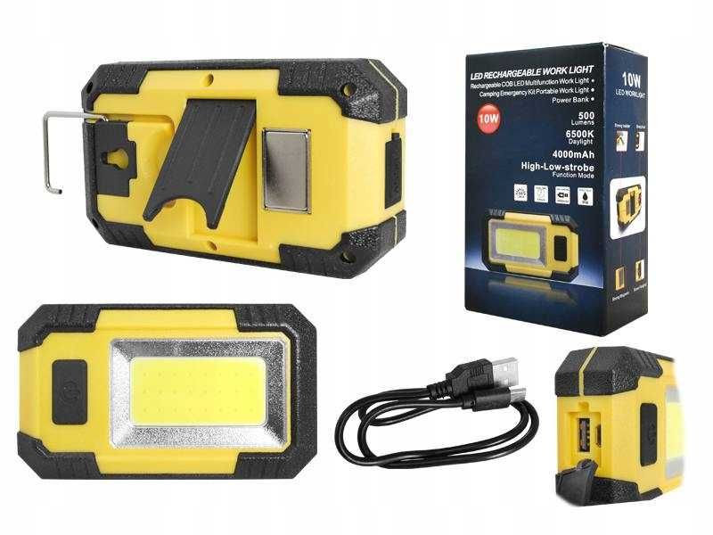 Lampa robocza LED  10W 6000K/IP44 z akumulatorem i magnesem 600lm+USB