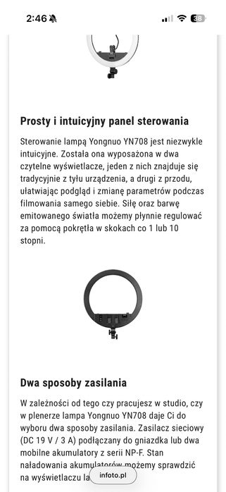 Yongnuo YN708 - lampa diodowa LED pierścieniowa, 45W