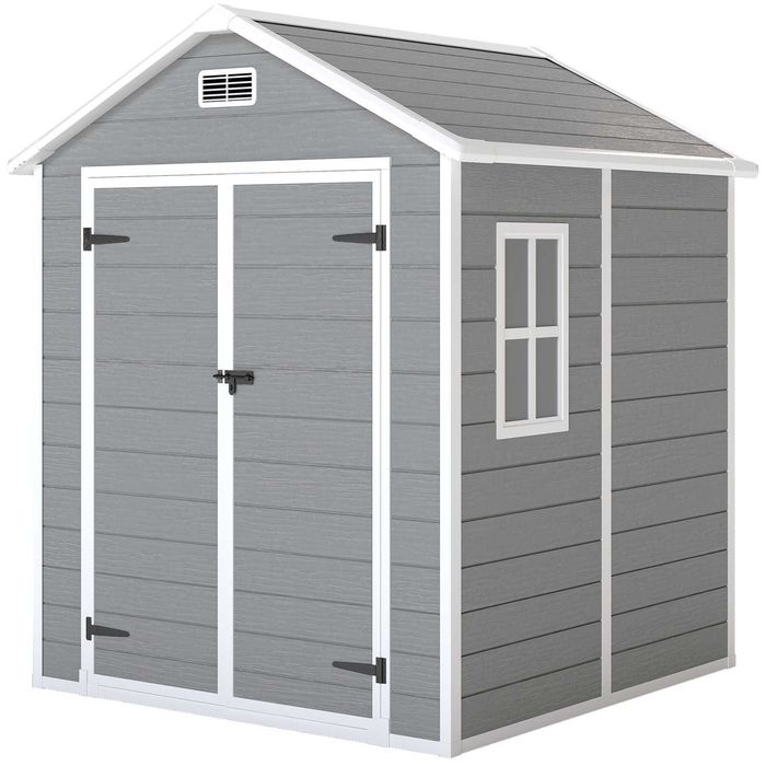 Abrigo de jardim em resina 182x151x219 cm cinzento escuro
