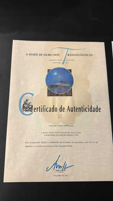 Coleção 8 pratos porcelana "A Idade de Ouro dos Transatlânticos"