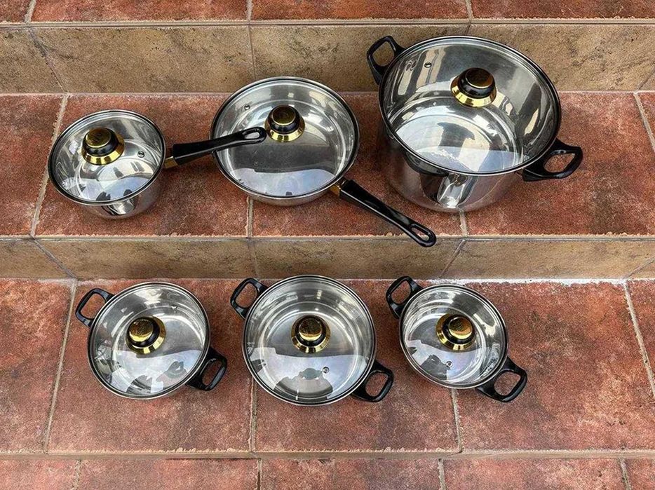 Набор кастрюль, набір каструль з нержавіючої сталі, 12 предметов 6 в 1