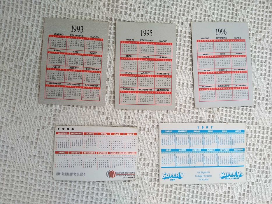 Calendários da Companhia de Seguros Portugal Previdente - 1993 a 1999