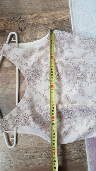 Sukienka jasna wesele bal beżowa tiul koronka S