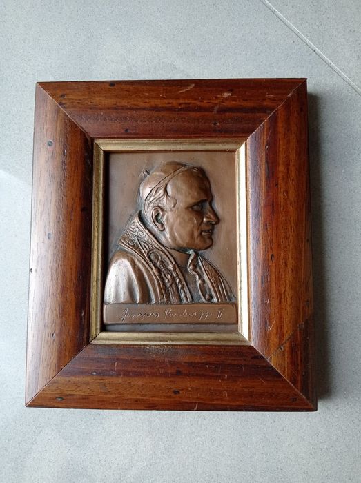 Stary miedzioryt w drewnianej ramie Jan Paweł II