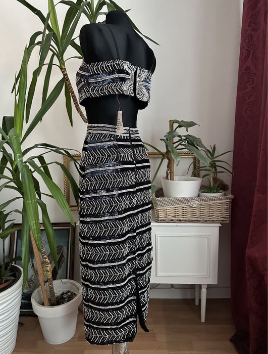 Czarna cekinowa bluzka crop Top zdobiony L 40 asos luxe