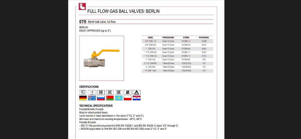 Zawór gazowy olejowy włoskiej marki ITAP Berlin Full Flow 2"