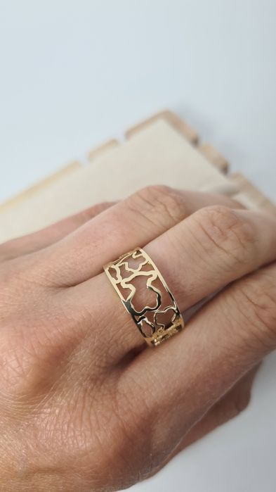 Nowy złoty pierścionek obrączka typu Tous ażurowy gładki misie p. 585