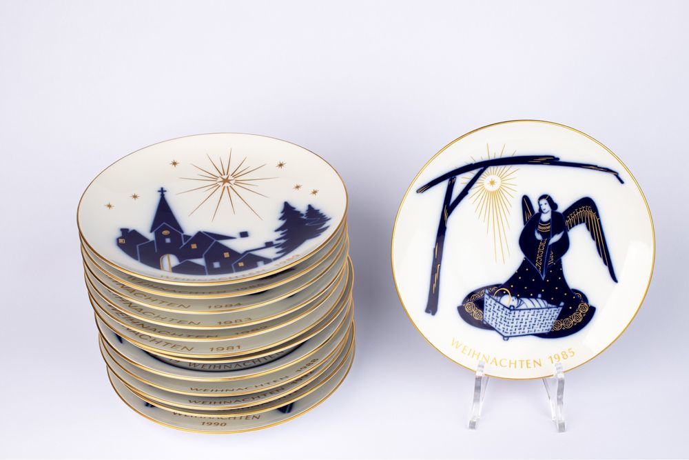KPM talerz kolekcjonerski seria świąteczna 1992 r porcelana kobalt