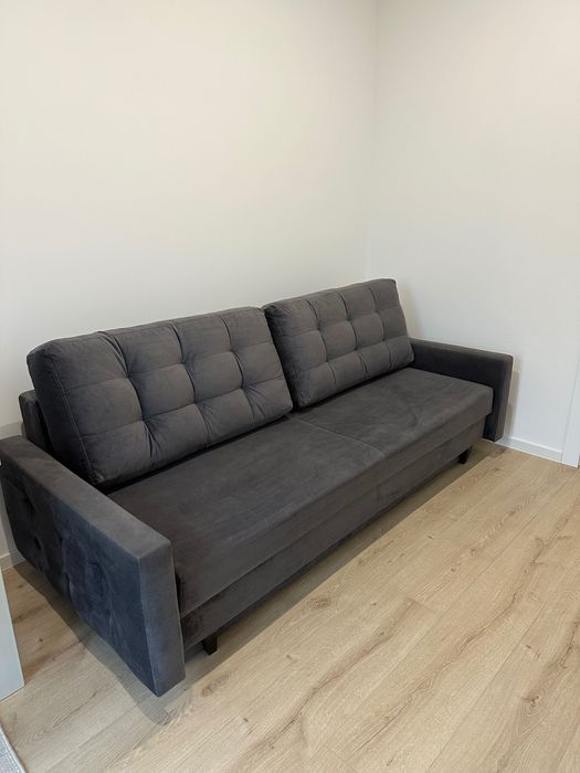 Kanapa szara z funkcją spania, pojemnik