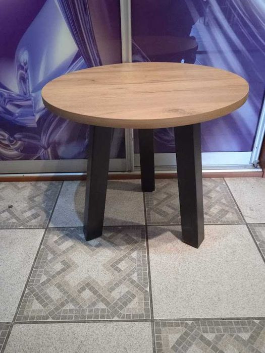 STOLIK kawowy niski 50cm średnica 50cm dąb craft złoty czarne nogi