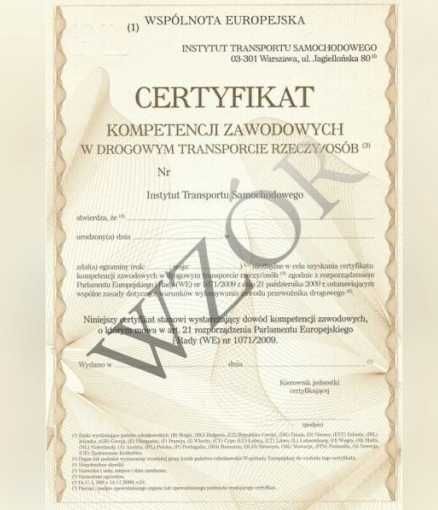 Certyfikat kompetencji zawodowych