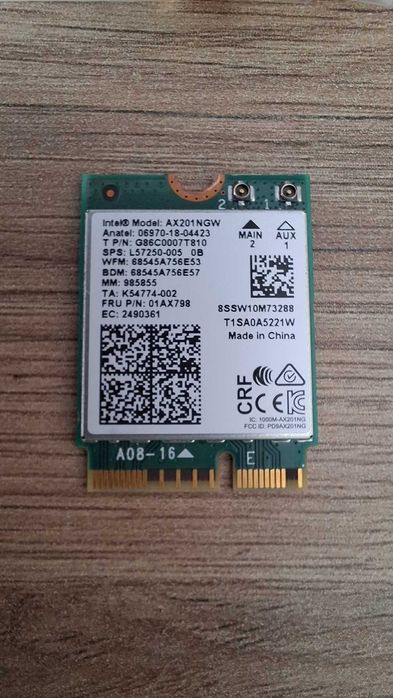 Karta sieciowa WIFI Intel AX201NGW + Pigtajle RPSMAK-IPX4-0.81 x2, 20cm