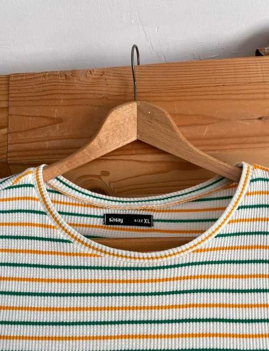 Top damski Crop top Basic casual bawełniany w paski przylegający XL/42