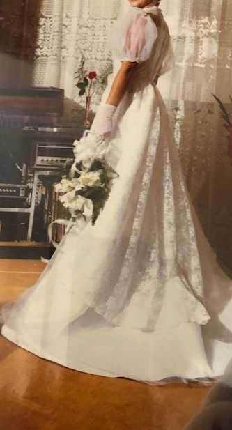 Vestido noiva branco em tule e renda, tamanho 38