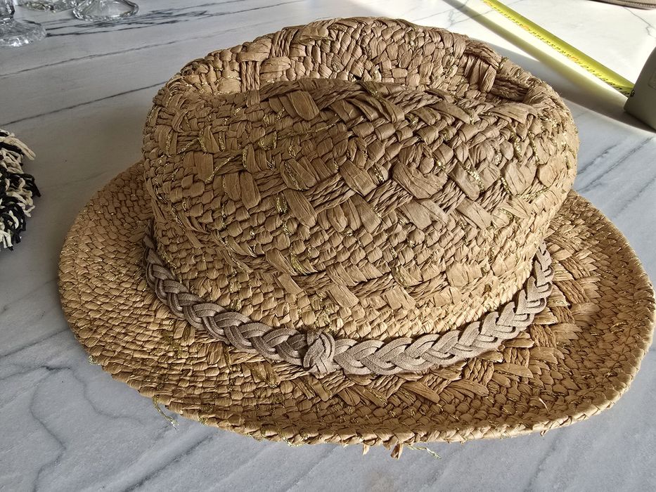 Kapelusz słomkowy słomiany złota nitka letni plażowy roz 55 dziewczynk