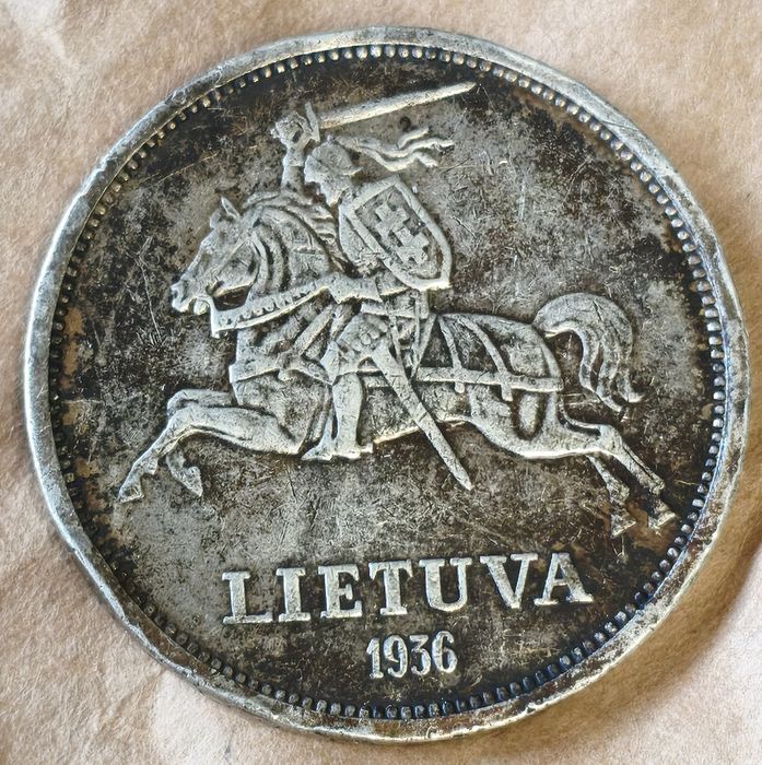 5 litai 1936 Litwa moneta srebrna Jonas Basanavičius Pogoń