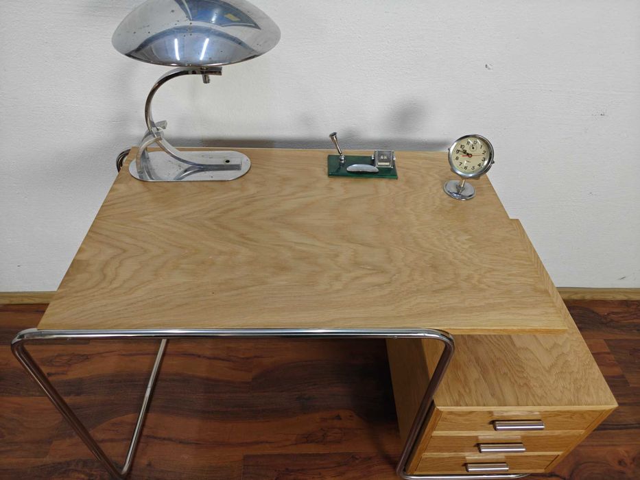 Biurko Chrom Naturalny Dąb Modernizm Bauhaus Art Deco