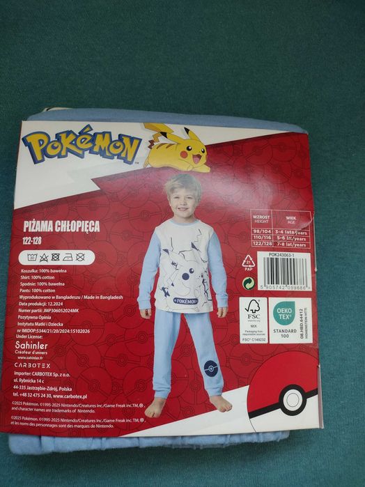 Piżama dwuczęściowa 122-128 dla chłopaka pokémon Pikachu dluga