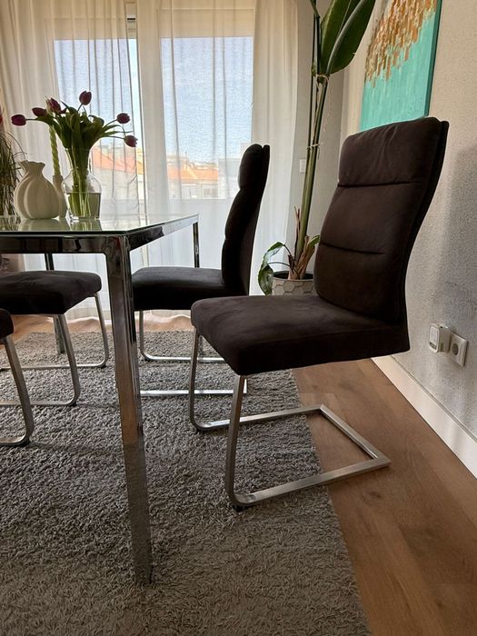Mesa Jantar de Vidro + 4 cadeiras