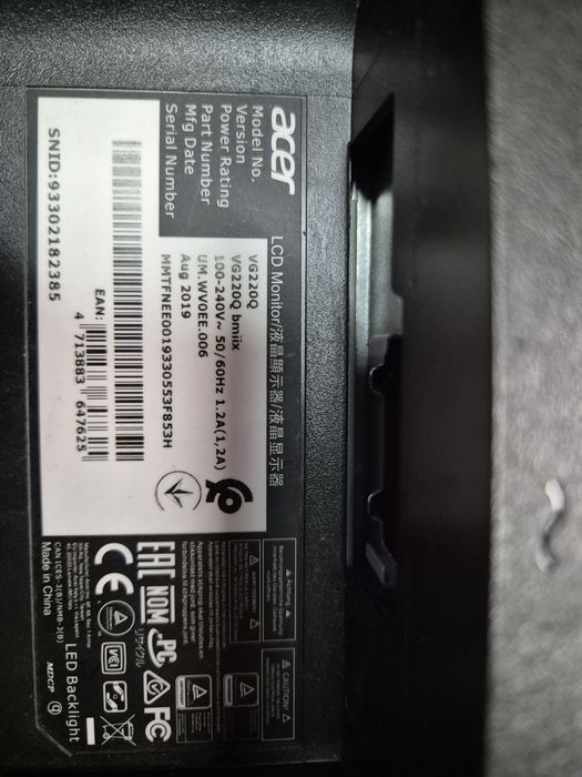 Monitor Acer VG220Q zasilacz podświetlenie  płyta główna
