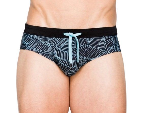 Sexowne Męskie Kąpielówki Wzór Liści Slipy z Wkładką Push Up - L