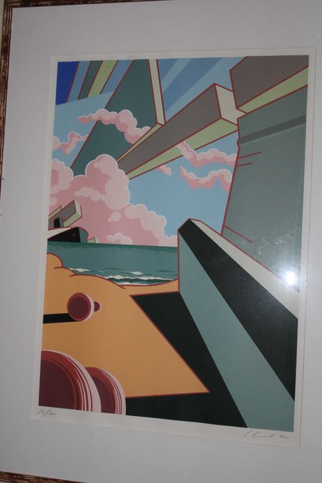 Serigrafia de Carlos Calvet - assinada e datada com moldura, Excelente