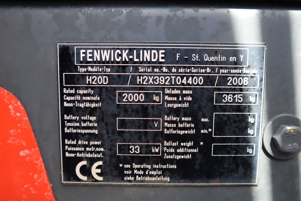 2006 Linde H20D 2000 Kg Empilhador Diesel