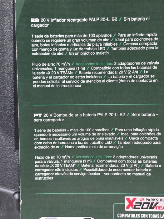 Bomba de ar 20v parkside