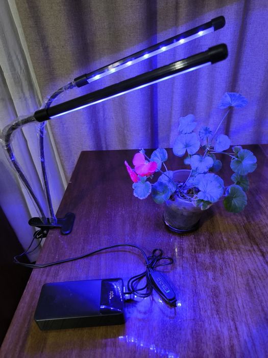 Фитолампа полного спектра для растений с таймером 2 головы питание от