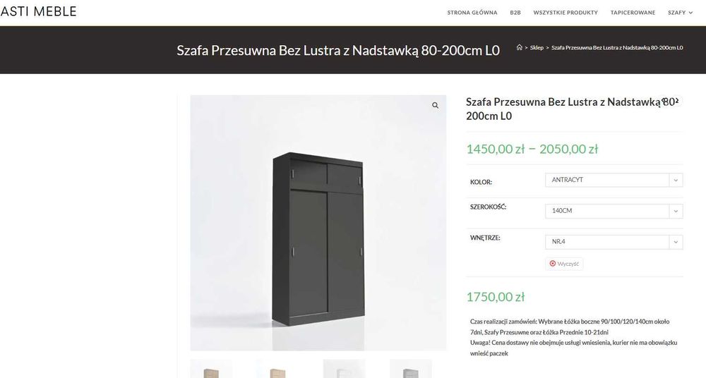 Szafa przesuwna antracyt 240x140x60