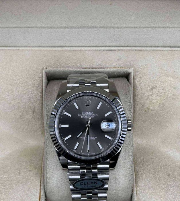Clean Factory Rolex Datejust 41mm Jubilee Grey Dial, White Gold Fluted Bezel, 904L Steel, Best Edition 3235 Movement