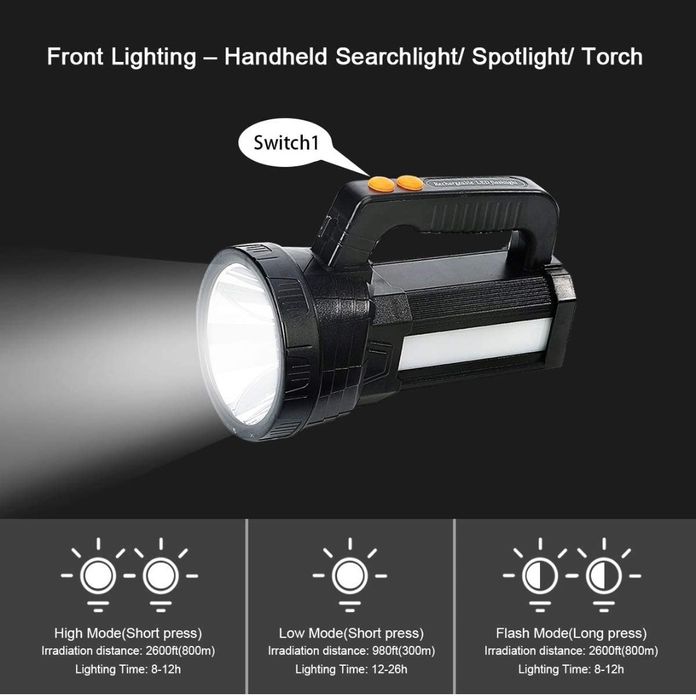 Lanterna recarregável 11.000 Lumens 800mt IPX4 Powerbank