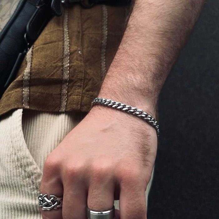 Мужской серебряный металлический браслет, цепочка цепь на руку