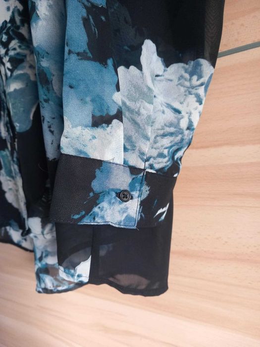 elegancka zwiewna tunika granat błękit kwiaty rozm ok UK 18-20