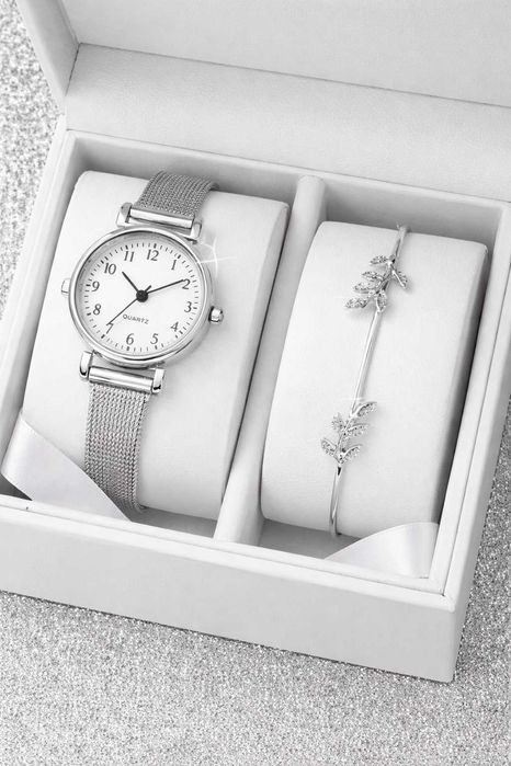 Silver Watch zegarek damski elegant stainles steel mesh floral jewelry