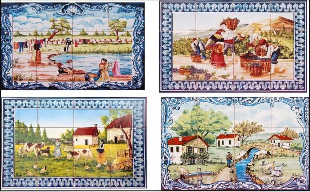 Paineis de Azulejos Campo Paisagens Caça Adega Vindimas Vinho Animais