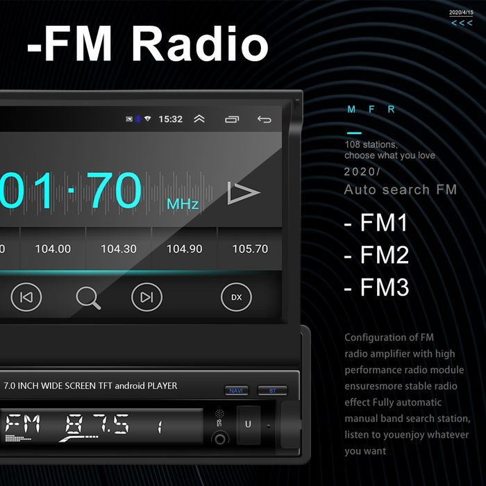 Rádio android 13 2/32GB 1din 7 polegadas retrátil GPS WiFi USB Novo
