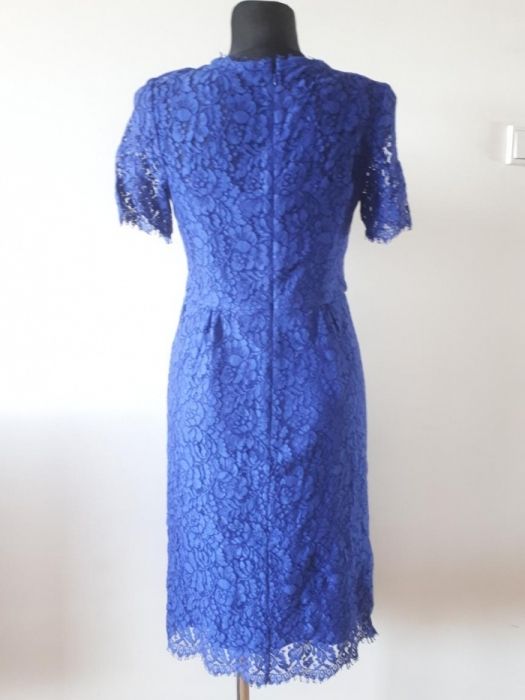 Nowa kobaltowa koronkowa sukienka midi Hobbs 42 klasyczna ołówkowa