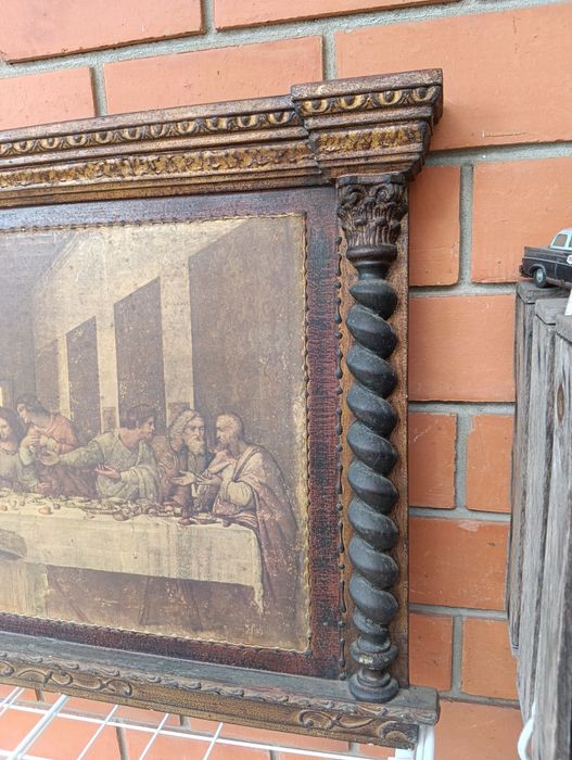 Quadro Antigo "A Última Ceia" – Moldura Trabalhada em Madeira