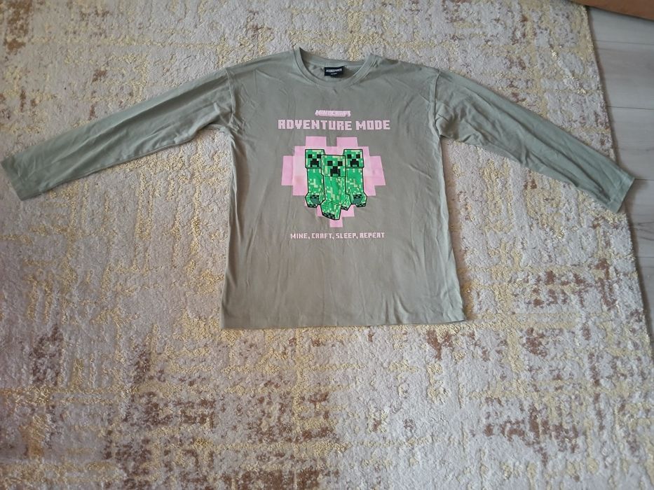 Minecraft bluzka t-shirt 158-164 bawełna z długim rękawem zielona