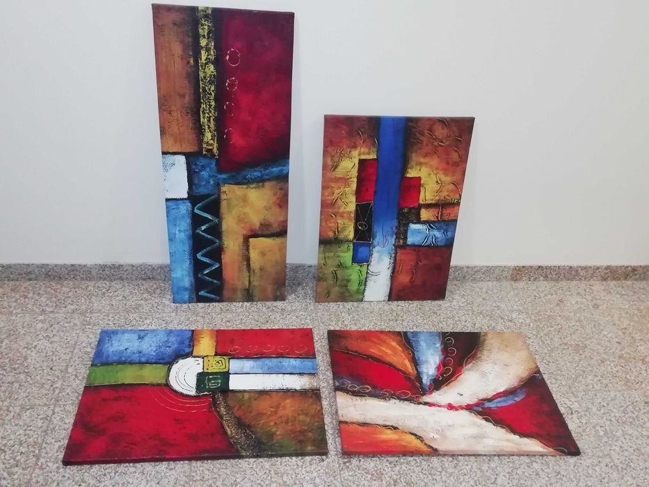 Vários candeeiros teto, 1 de pé, carrinho arrumações e 4 quadros