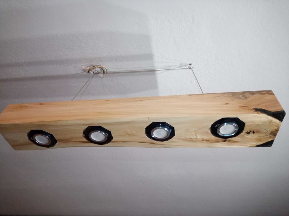 Żyrandol drewniany belka żywica epoksydowa led