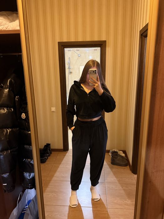 Велюровый спортивный костюм Victoria’s Secret штаны L-XL кофт М чёрный
