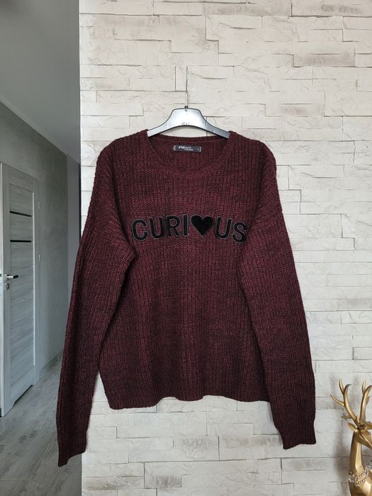 Bordowy melanżowy dzianinowy gruby sweter oversize New Yorker L/XL