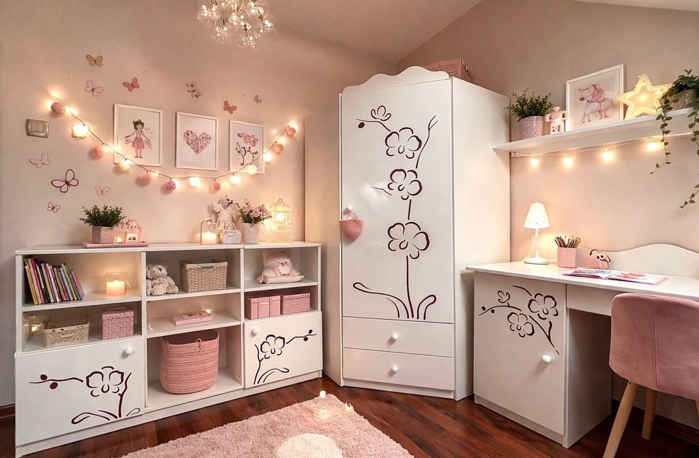 Meble dziecięce Meblik Orchidea szafa, komoda, biurko, łóżko